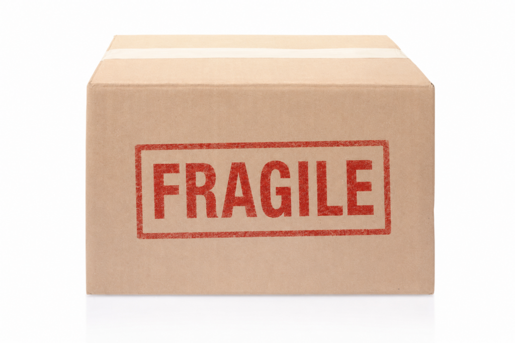 box labeled fragile for custom glass packaging